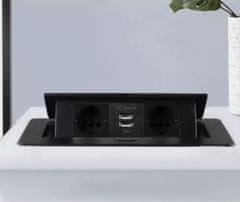 HADEX Zásuvka výklopná 2x zásuvka, 2x USB, 1,9 m černá Izoxis