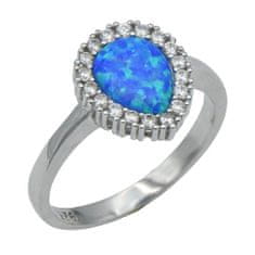 LS Prsten s modrým opálem a zirkony rhodiovaný 55