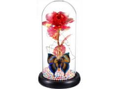 InnoVibe Valentýnská svítící růže s motýlkem ve skle