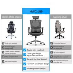MCW Kancelářská židle SIHOO Kancelářská židle ergonomická, bederní opěrka vysoké opěradlo 3D područky ~ síťovina černá