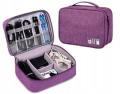 INNA Prostorná cestovní taška organizér na kabely pro digitální zařízení barva fialová