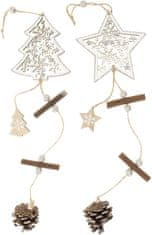Autronic Hvězdička nebo stromeček, dřevěná dekorace na zavěšení, v sáčku 1 kus AC3018, sada 12 ks