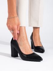 Amiatex Jedinečné lodičky dámské černé na širokém podpatku + Ponožky Gatta Calzino Strech, černé, 37