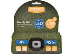 Extol Light čepice s čelovkou 4x45lm, USB nabíjení, tmavě zelená, univerzální velikost, 73% acryl a 27% polyester