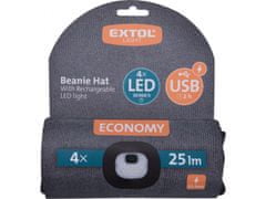 Extol Light čepice s čelovkou 4x25lm, USB nabíjení, tmavě šedá, ECONOMY, univerzální velikost, 73% acryl a 27% polyester