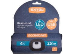 Extol Light čepice s čelovkou 4x25lm, USB nabíjení, tmavě modrá, ECONOMY, univerzální velikost, 100% acryl