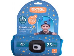 Extol Light čepice s čelovkou 4x25lm, USB nabíjení, modrá s bambulemi, dětská