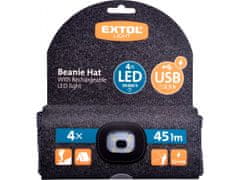 Extol Light čepice s čelovkou 4x45lm, USB nabíjení, šedá/černá, univerzální velikost, 100% acryl