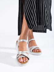 Amiatex Módní dámské bílé sandály na klínku + Ponožky Gatta Calzino Strech, bílé, 39