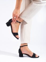 Amiatex Módní černé sandály dámské na širokém podpatku, černé, 39