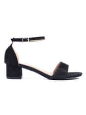 Amiatex Módní černé sandály dámské na širokém podpatku, černé, 39