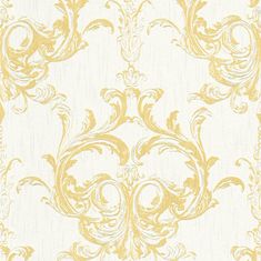 Profhome Textilní tapeta ornament Profhome 961965-GU reliefná matná žlutá bílá 5,33 m2
