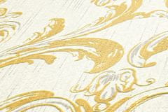 Profhome Textilní tapeta ornament Profhome 961965-GU reliefná matná žlutá bílá 5,33 m2