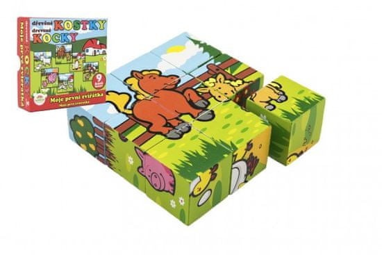 InnoVibe Kostky kubus Moje první zvířátka dřevo 9x9x3cm 9ks v krabičce 11x11x6cm 12m+ MPZ