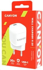 Canyon nabíječka do sítě H-20-05, 1x USB-C PD 20W, bílá