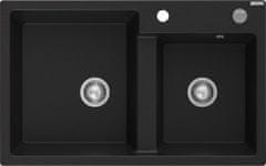 Mexen Tomas granitový dřez 2-bowl 800x500 mm,černá, sifon chrom (6516802000-77)