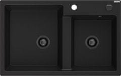 Mexen Tomas granitový dřez 2-bowl 800 x 500 mm, černá, + černý sifon (6516802000-77-B)