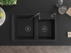 Mexen Tomas granitový dřez 2-bowl 800 x 500 mm, černá, + černý sifon (6516802000-77-B)
