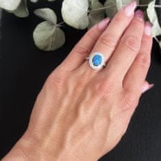 LS Prsten s modrým opálem a zirkony 52
