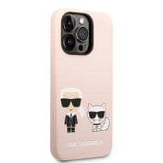 Karl Lagerfeld & Choupette Ikonik silikonový kryt s MagSafe na iPhone 14 Pro, růžový Růžová