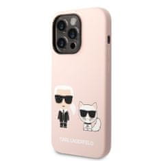 Karl Lagerfeld & Choupette Ikonik silikonový kryt s MagSafe na iPhone 14 Pro, růžový Růžová