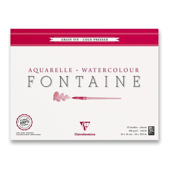 Clairefontaine Akvarelový blok Fontaine Cold Pressed 30 x 40 cm, 25 listů, 300 g
