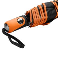 MPM QUALITY Skládací automatický deštník REINA s pogumovanou rukojetí v barvě lemu., černá/oranžová