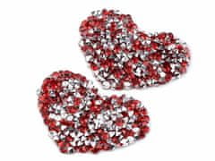 Kraftika 2ks červená nažehlovací srdce s kamínky