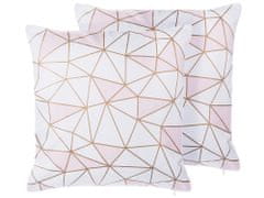 Beliani Sada 2 polštářů s potiskem siťovina a růžové trojúhelníky 45 x 45 cm CLARKIA