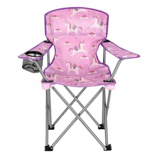 NILLS CAMP Dětská skládací židle, turistická židle, jednorožec Unicorn, růžové
