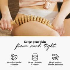 SOLFIT® Dřevěný zakřivený masážní váleček s rukojetí, anticelulitidní masážní přístroj, masážní válec pro maderoterapii SPULI
