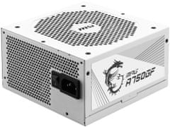MSI zdroj MPG A750GF WHITE/ 750W/ ATX/ akt. PFC/ 10 let celk. záruka/ BÍLÝ/ 140mm fan/ modulární kabeláž/ 80PLUS Gold