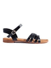 Amiatex Luxusní dámské sandály černé bez podpatku, černé, 40