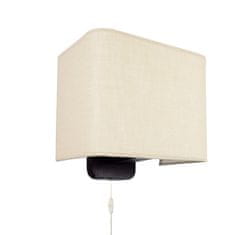 LIGHT FOR HOME Dřevěné nástěnné svítidlo s kabelem a vypínačem hnědé s lněným béžovým stínidlem 60101 "HOTEL"., 1x40W, E27, Hnědá