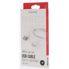 Hama MFi USB kabel pro Apple, USB-A Lightning 1 m, bilý