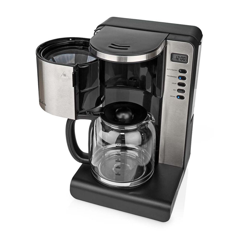 Nedis KACM280EAL kávovar 1000 W, 1.5 l , 12 šálků, funkce udržení teploty, časovač, černá / HLINÍK