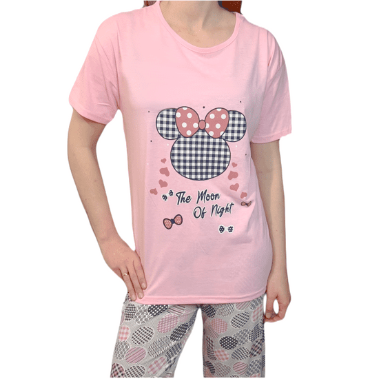 RINDA Pyžamo růžová myška 3/4 kalhoty bavlna