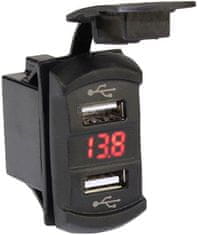 HADEX Napájecí zdířka 2x USB - typ Carling s voltmetrem - červený