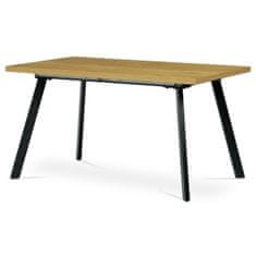 Autronic Jídelní stůl 140+40x85x75 cm, deska melamin, 3D dekor divoký dub, kovové nohy, černý mat