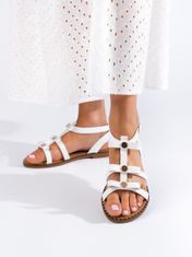 Amiatex Jedinečné sandály bílé dámské bez podpatku, bílé, 37
