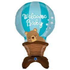 Grabo Balónek fóliový samostojný balón modrý Welcome Baby 97 cm