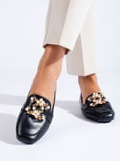 Amiatex Designové mokasíny dámské černé bez podpatku + Ponožky Gatta Calzino Strech, černé, 36
