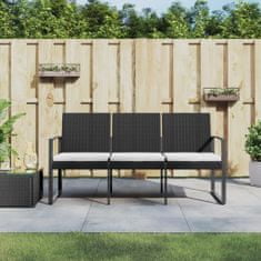 shumee vidaXL 3místná zahradní lavice s polštáři černý PP ratan