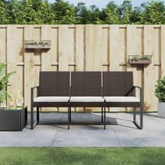 Greatstore 3místná zahradní lavice s poduškami hnědá PP ratan