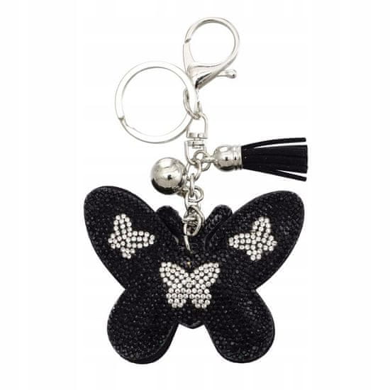 INNA Klíčenka s motýlem a krystaly pro tašku na klíče barva černá a stříbrná