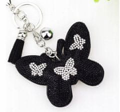 INNA Klíčenka s motýlem a krystaly pro tašku na klíče barva černá a stříbrná