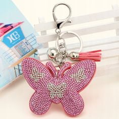 INNA Klíčenka s motýlem a krystaly pro tašku na klíče barva růžová