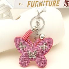 INNA Klíčenka s motýlem a krystaly pro tašku na klíče barva růžová