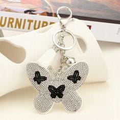 INNA Klíčenka s motýlem a krystaly pro tašku na klíče barva stříbrná