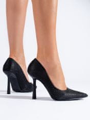 Amiatex Luxusní dámské černé lodičky na jehlovém podpatku + Ponožky Gatta Calzino Strech, černé, 36